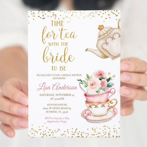 Watercolor Floral Bridal Shower Tea Party  Invitation