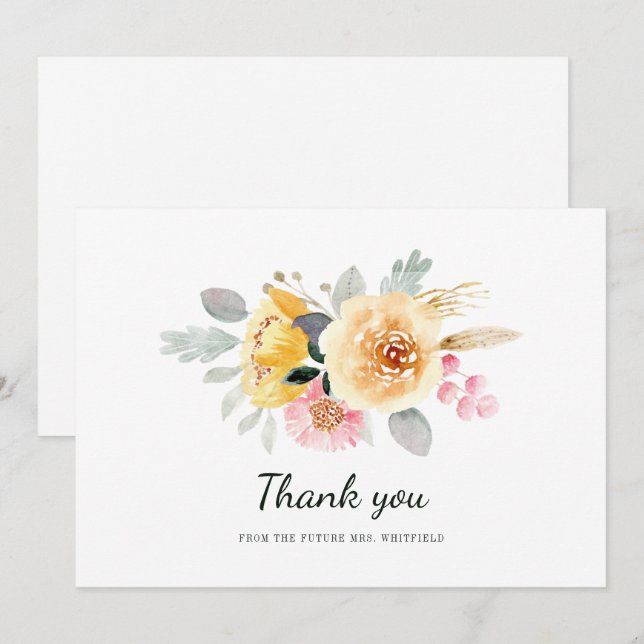 Watercolor Floral Bridal Shower Thank You Card (Front/Back)