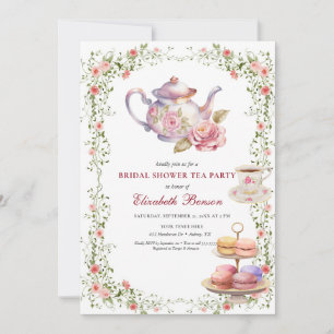 watercolor floral,bridal shower,time for tea,prett invitation