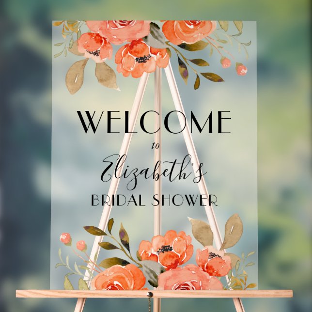 Watercolor Floral Bridal Shower Welcome Acrylic Sign (Neutral)