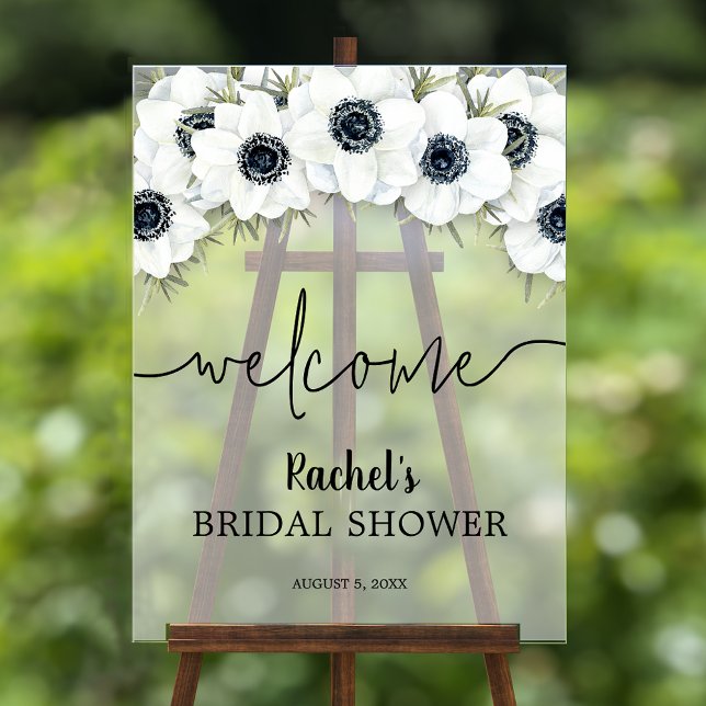 Watercolor Floral Bridal Shower Welcome Acrylic Sign (Black and white watercolor floral bridal shower acrylic Welcome sign)