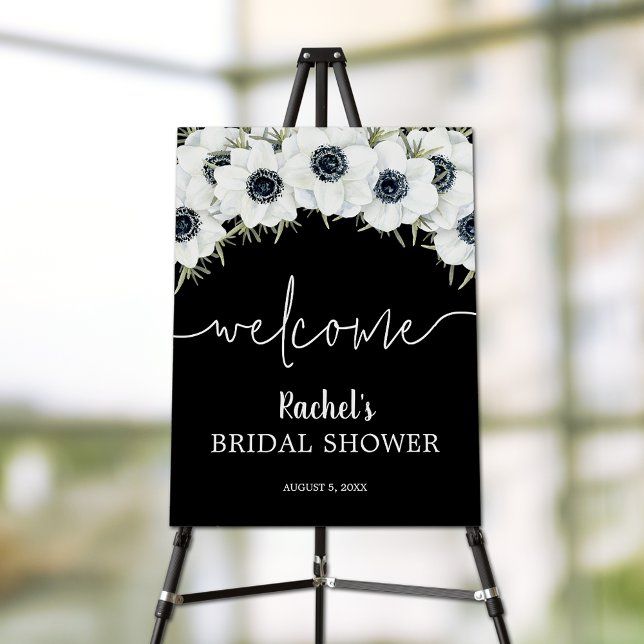 Watercolor Floral Bridal Shower Welcome Foam Board (Black and white floral bridal shower welcome foam board sign)