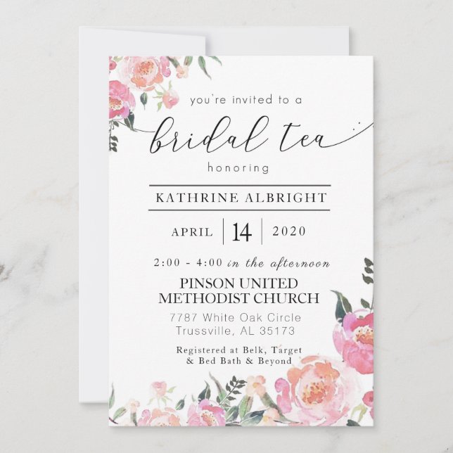 Watercolor Floral Bridal Tea Invitation (Front)