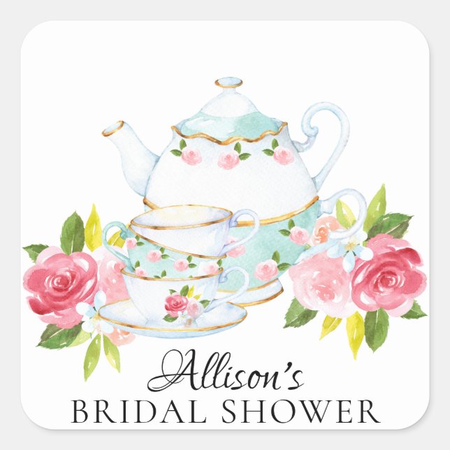 Watercolor Floral Bridal Tea Party Envelope Seal (Front)