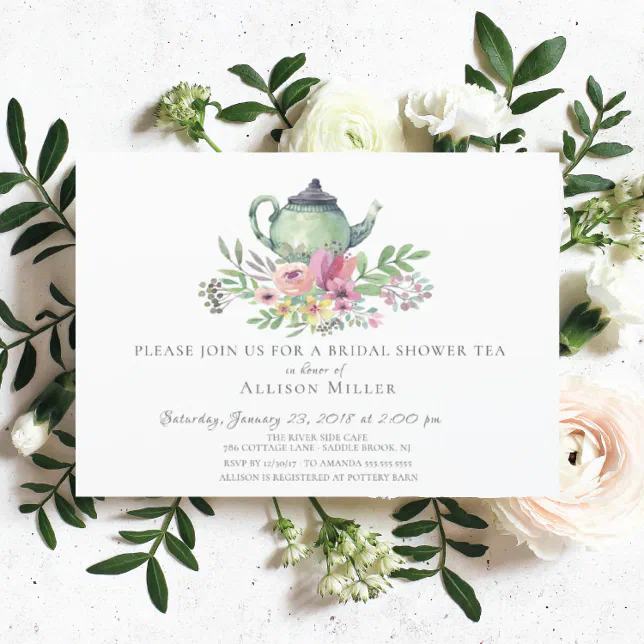 Watercolor Floral Bridal Tea Party Invitation | Zazzle