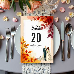 Watercolor Floral Bride And Groom Fall Wedding Table Number