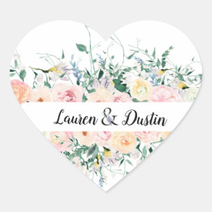 Watercolor Floral Bride Groom Wedding Heart Sticker