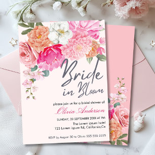 Watercolor Floral Bride In Bloom Bridal Shower Invitation