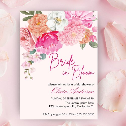Watercolor Floral Bride in Bloom Bridal Shower Invitation