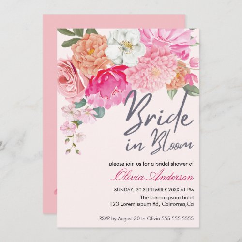 Watercolor Floral Bride In Bloom Bridal Shower Invitation