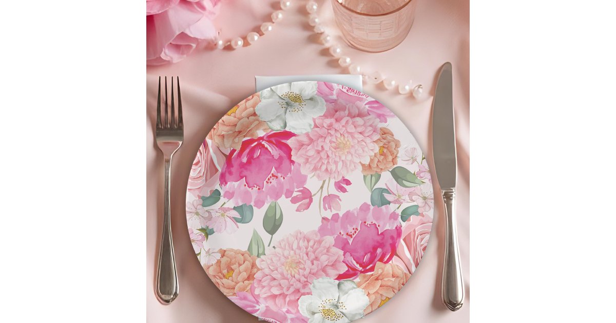 Watercolor Floral Bride In Bloom Bridal Shower Paper Plates | Zazzle