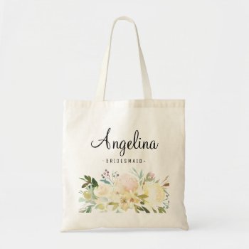 Watercolor Floral Bridesmaid Personalized Tote Bag by Precious_Presents at Zazzle