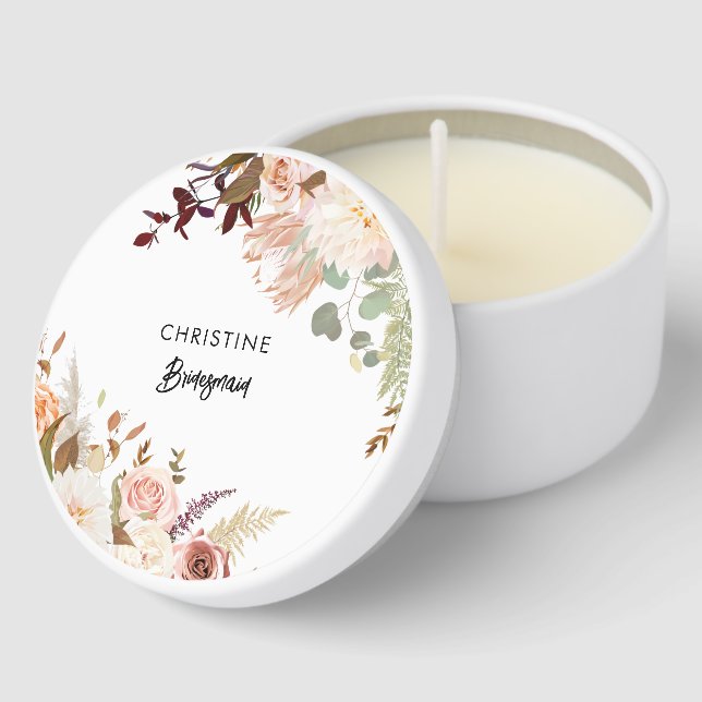 Watercolor Floral Bridesmaid Wedding Mini Candle Favors (Corner)
