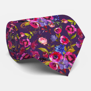 Watercolor Floral Bright Colors Flower Pattern Neck Tie