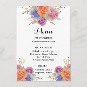 Watercolor Floral Bright Menu Card