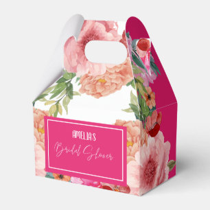 Watercolor floral bright pink bridal shower  favor boxes