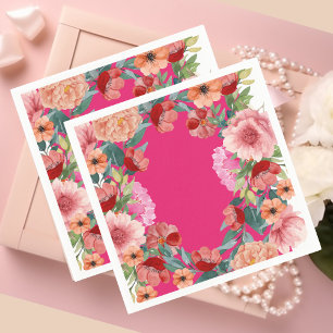 Watercolor floral bright pink bridal shower table napkins