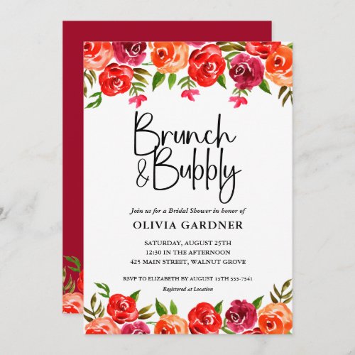 Watercolor Floral Brunch and Bubbly Bridal Shower Invitation