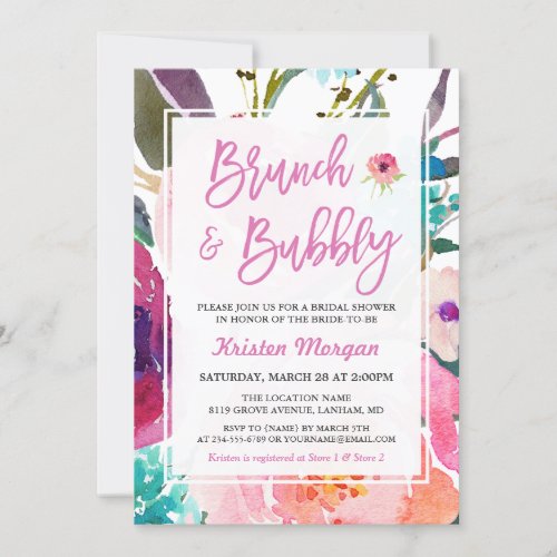 Watercolor Floral Brunch and Bubbly Bridal Shower Card