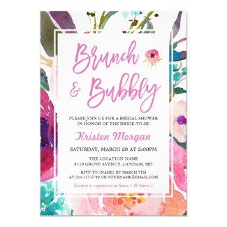 Watercolor Floral Brunch and Bubbly Bridal Shower Invitation