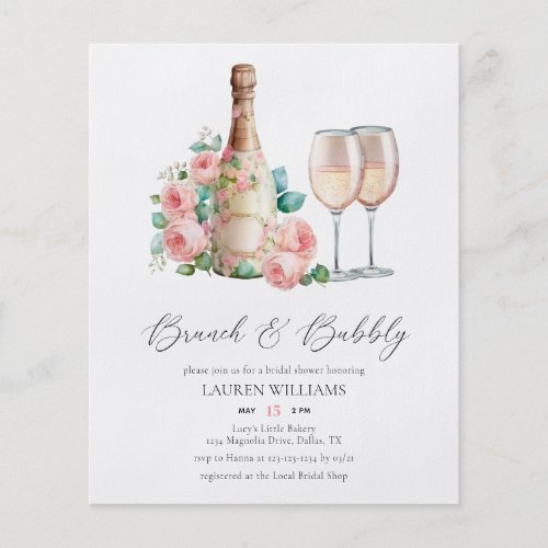 Watercolor Floral Brunch  Bubbly Bridal Shower Flyer