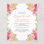 Watercolor Floral Budget Bat Mitzvah Invitation<br><div class="desc">A floral watercolor design. **PLEASE READ BEFORE PURCHASING** Our Petite range of budget stationery measures 4.5" x 5.6" and fits inside an A6 envelope, which are available in all sorts of colors at your local stationery store or you can add white ones to your order before you checkout. The cardstock...</div>