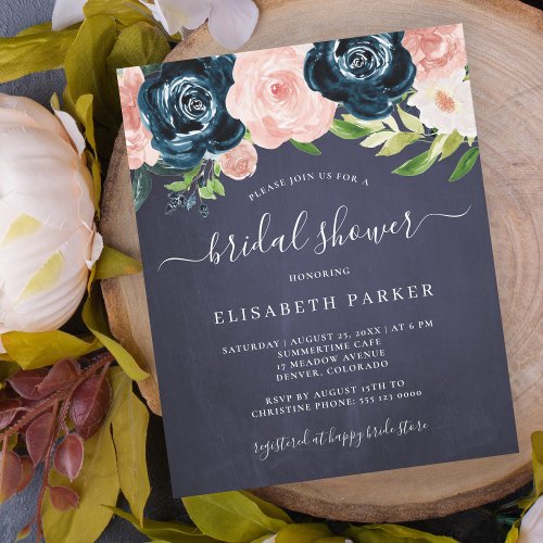 Watercolor floral budget bridal shower invitation