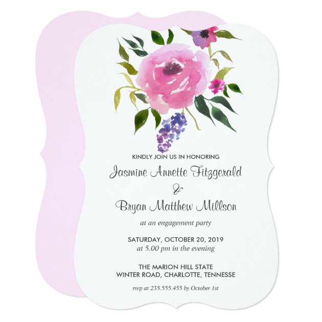 Watercolor Floral Bunch Engagement Party Invitation