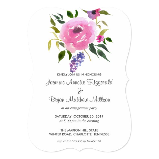 Watercolor Floral Bunch Engagement Party Invitation