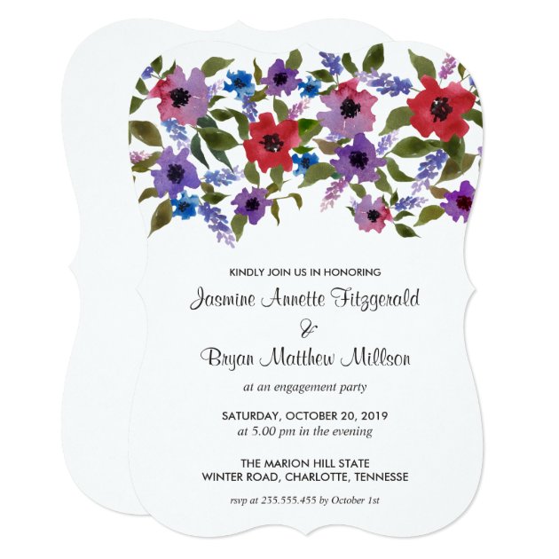 Watercolor Floral Bunch Engagement Party Invitation