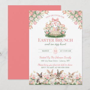 Watercolor Floral Bunnies Easter Sunday Brunch Invitation