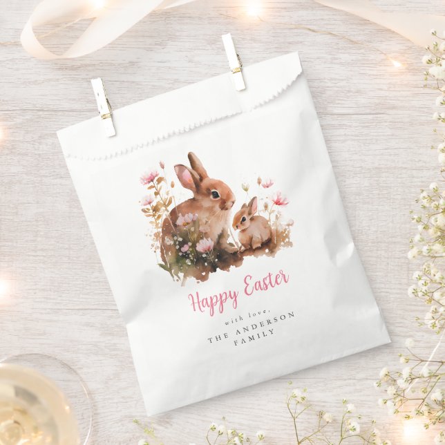 Watercolor Floral Bunny Easter Favor Bag (Clipped)