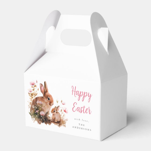 Watercolor Floral Bunny Easter Favor Boxes (Front Side)