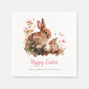 Watercolor Floral Bunny Easter Napkins