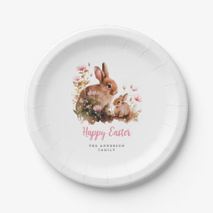 Watercolor Floral Bunny Easter Paper Plates