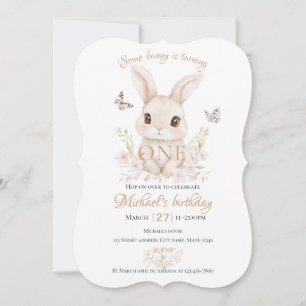 Watercolor Floral Bunny Girl First Birthday Invite