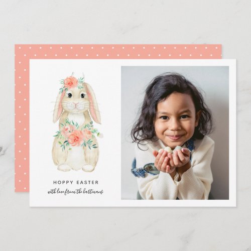 Watercolor Floral Bunny Hoppy Easter Photo Holiday Card