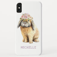 Watercolor Floral Bunny Rabbit Personalized Name iPhone XS Max Case