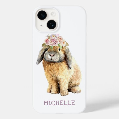 Watercolor Floral Bunny Rabbit Personalized Name Case_Mate iPhone 14 Case
