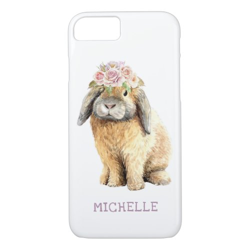 Watercolor Floral Bunny Rabbit Personalized Name iPhone 87 Case