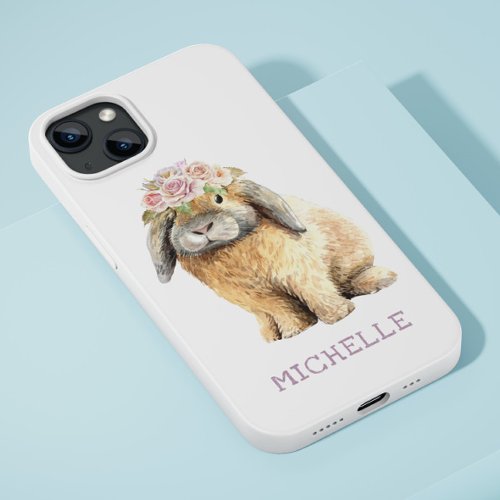 Watercolor Floral Bunny Rabbit Personalized Name iPhone 13 Case