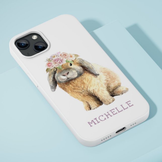 Watercolor Floral Bunny Rabbit Personalized Name Case-Mate iPhone Case (Creator Uploaded)