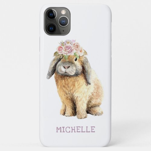 Watercolor Floral Bunny Rabbit Personalized Name iPhone 11 Pro Max Case