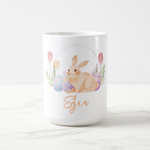 Watercolor Floral Bunny Rabbit Personalized Name Coffee Mug