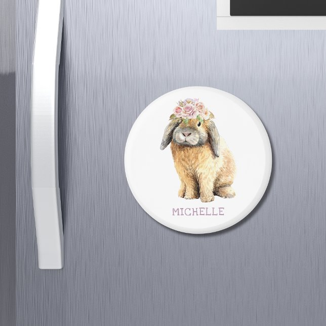 Watercolor Floral Bunny Rabbit Personalized Name Magnet (Creator Uploaded)