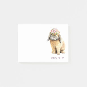 Watercolor Floral Bunny Rabbit Personalized Name Post-it Notes