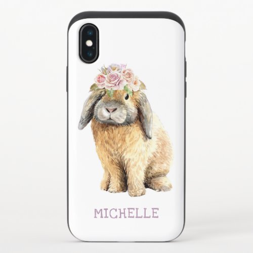 Watercolor Floral Bunny Rabbit Personalized Name iPhone X Slider Case