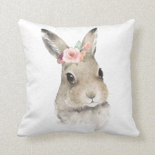 Watercolor Floral Bunny Rabbit Woodland Animal Throw Pillow