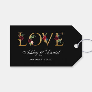Watercolor Floral Burgundy Black Gold Love Wedding Gift Tags