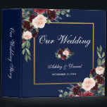 Watercolor Floral Burgundy Blue Gold Wedding 3 Ring Binder<br><div class="desc">Watercolor Burgundy Marsala Floral Blue Gold Wedding Binder - Side spine text</div>